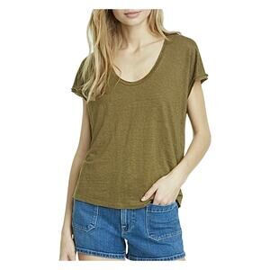 Frame Easy Scoop Neck Olive Green Organic Linen T-Shirt Medium